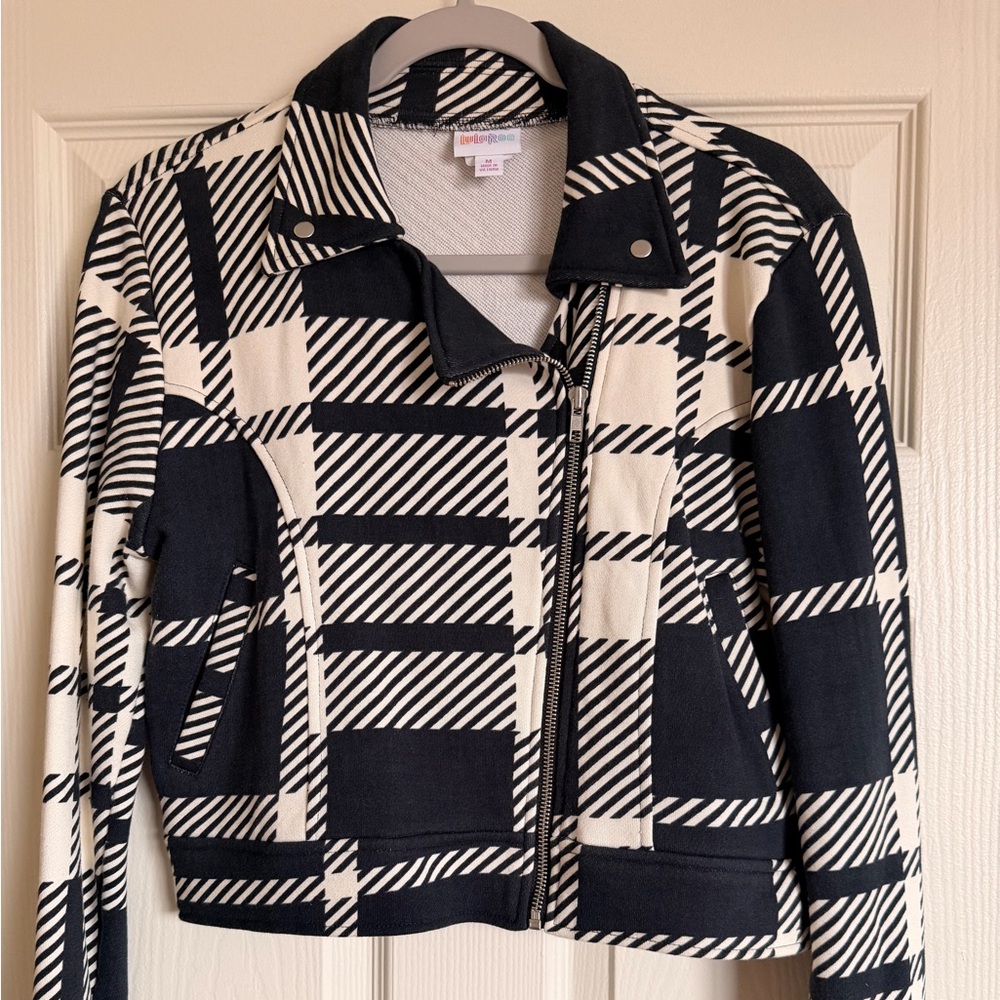 LuLaRoe Black and Cream Plaid Blazer Jacket 100% Cotton New Size Medium